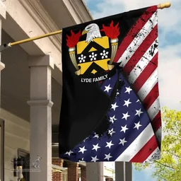 American Lyde Coat of Arms on American Flag U.S. Flag Garden Flag/ House Flag