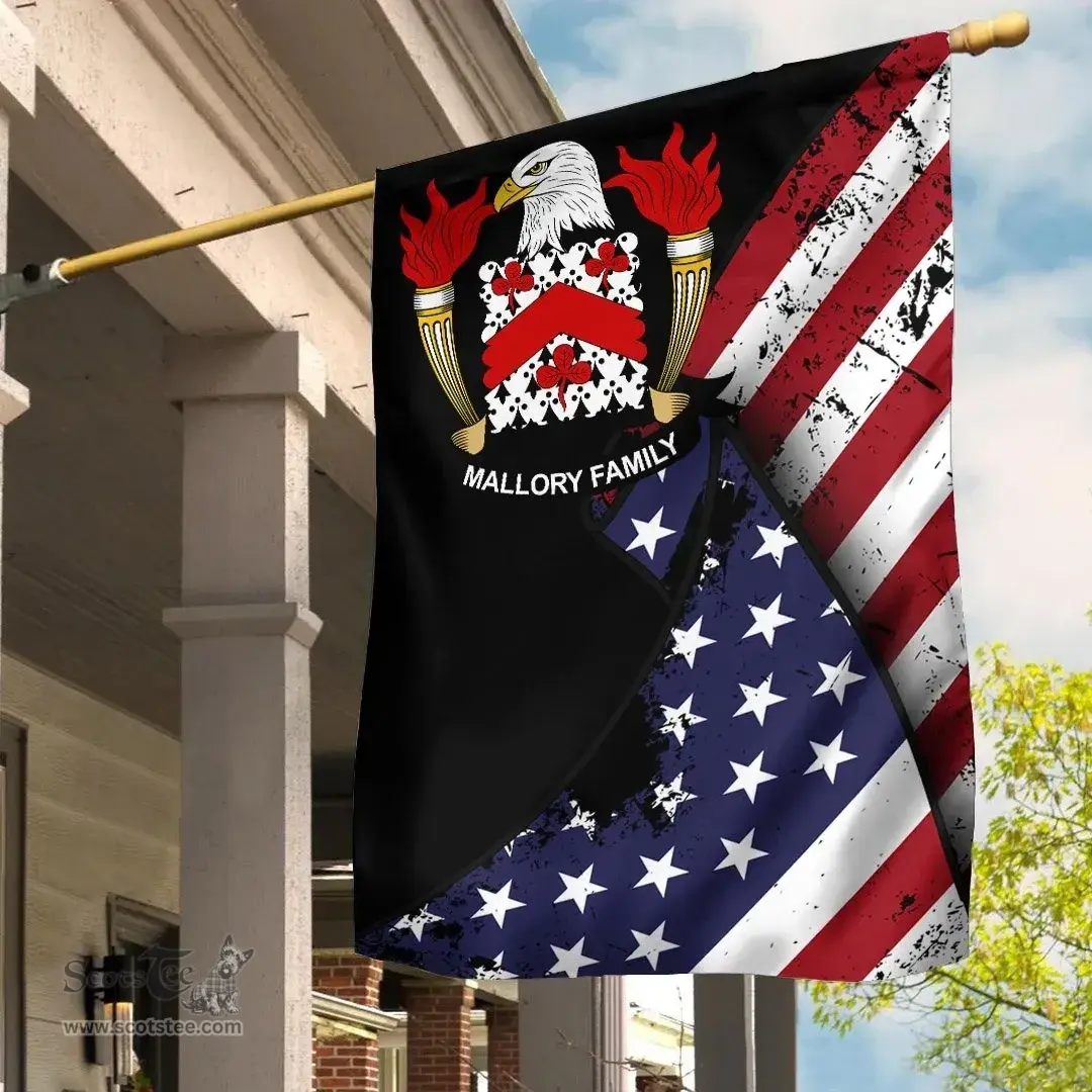 American Mallory Coat of Arms on American Flag U.S. Flag Garden Flag/ House Flag