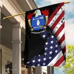 American Laughlin Coat of Arms on American Flag U.S. Flag Garden Flag/ House Flag