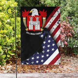 American Dillman Coat of Arms on American Flag U.S. Flag Garden Flag/ House Flag