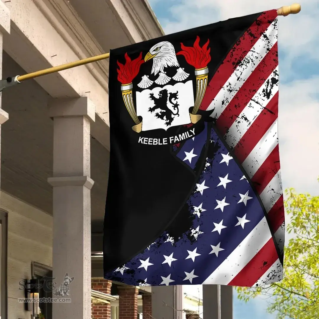 American Keeble Coat of Arms on American Flag U.S. Flag Garden Flag/ House Flag
