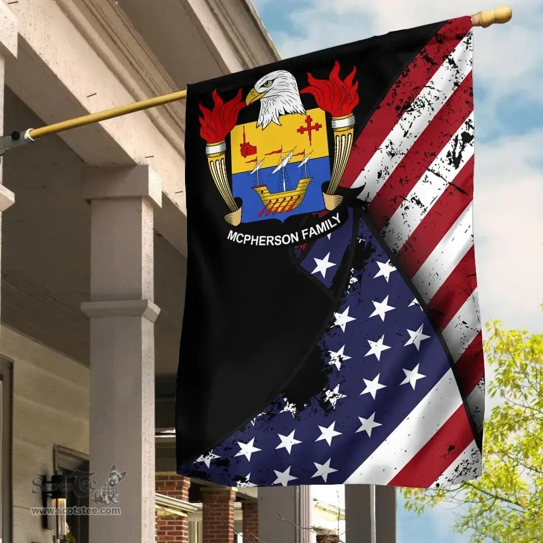 American McPherson Coat of Arms on American Flag U.S. Flag Garden Flag/ House Flag