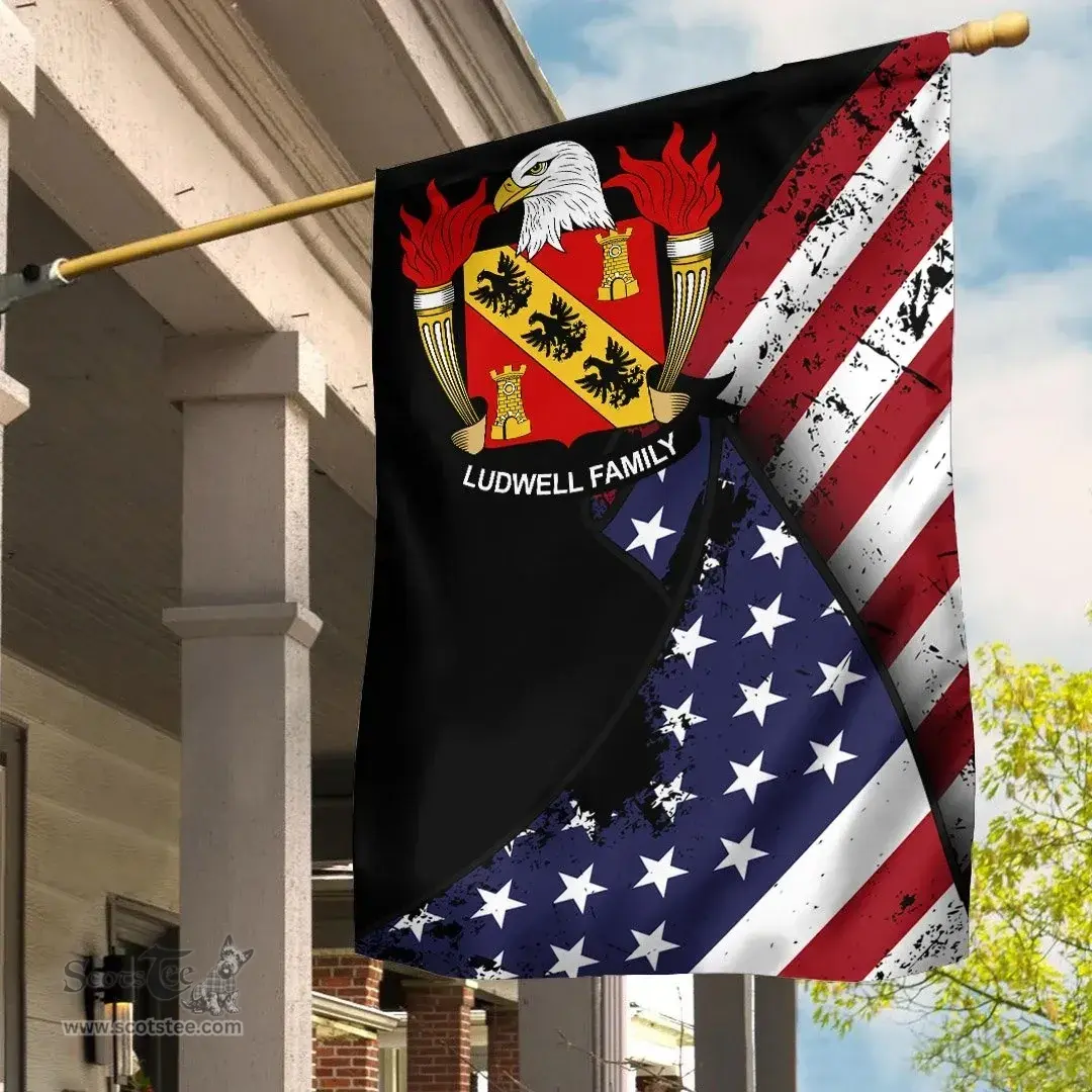 American Ludwell Coat of Arms on American Flag U.S. Flag Garden Flag/ House Flag