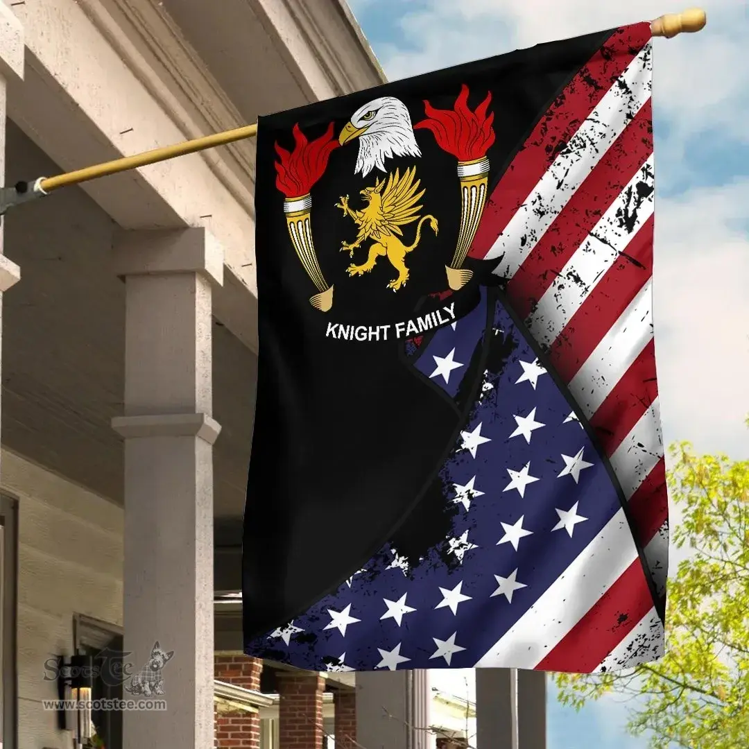 American Knight Coat of Arms on American Flag U.S. Flag Garden Flag/ House Flag