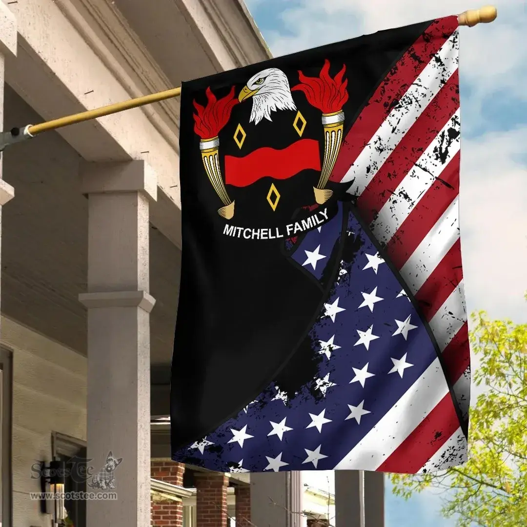 American Mitchell Coat of Arms on American Flag U.S. Flag Garden Flag/ House Flag