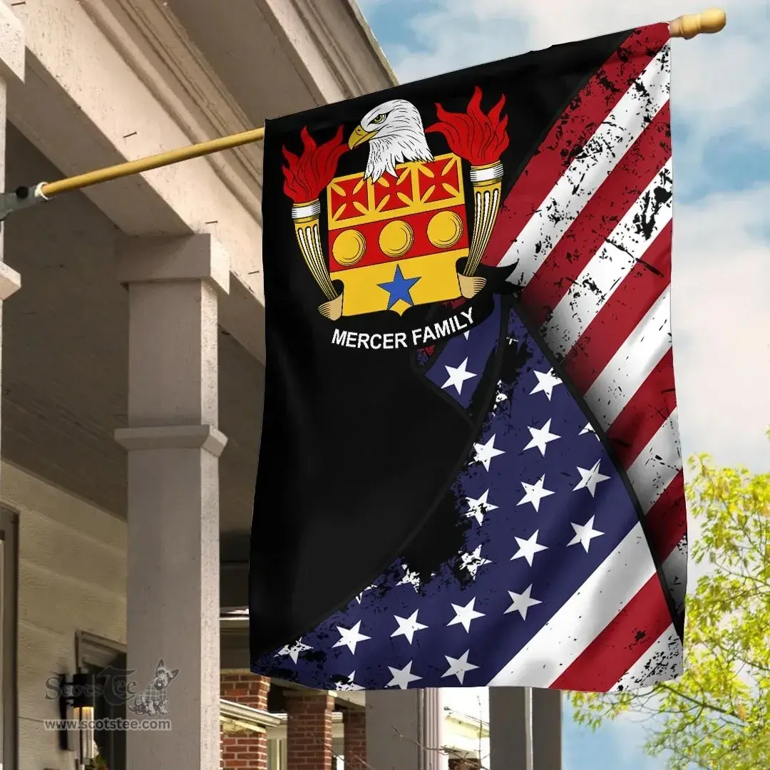 American Mercer Coat of Arms on American Flag U.S. Flag Garden Flag/ House Flag
