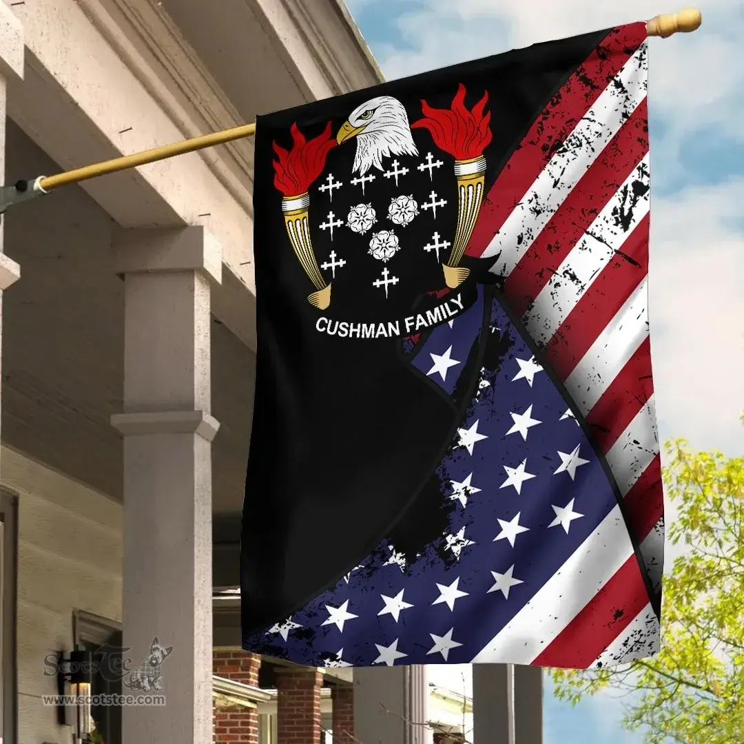 American Cushman Coat of Arms on American Flag U.S. Flag Garden Flag/ House Flag