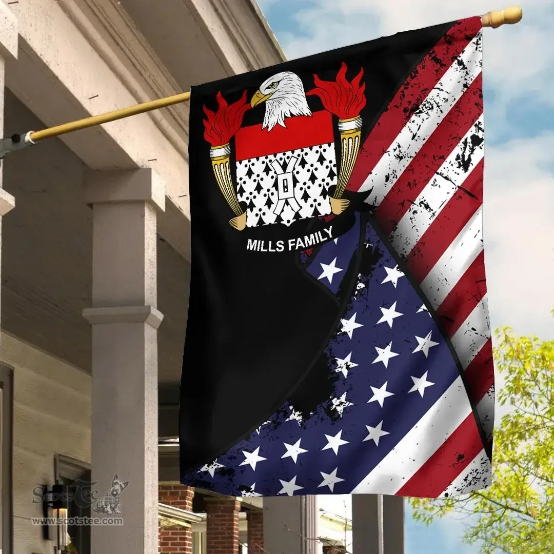 American Mills Coat of Arms on American Flag U.S. Flag Garden Flag/ House Flag