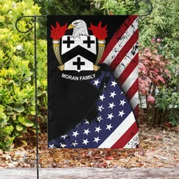 American Moran Coat of Arms on American Flag U.S. Flag Garden Flag/ House Flag