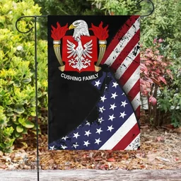 American Cushing Coat of Arms on American Flag U.S. Flag Garden Flag/ House Flag