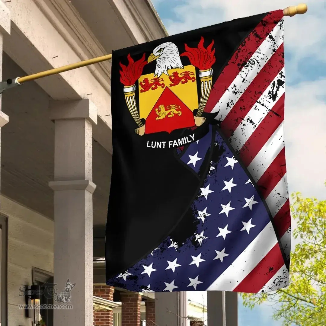 American Lunt Coat of Arms on American Flag U.S. Flag Garden Flag/ House Flag