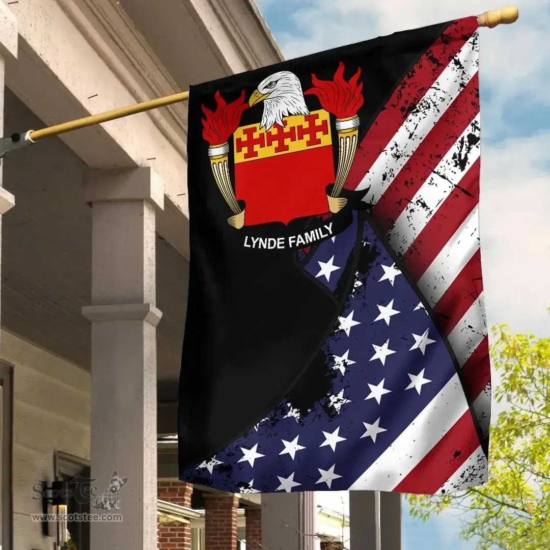 American Lynde Coat of Arms on American Flag U.S. Flag Garden Flag/ House Flag