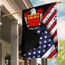 American Lynde Coat of Arms on American Flag U.S. Flag Garden Flag/ House Flag