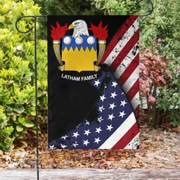 American Latham Coat of Arms on American Flag U.S. Flag Garden Flag/ House Flag