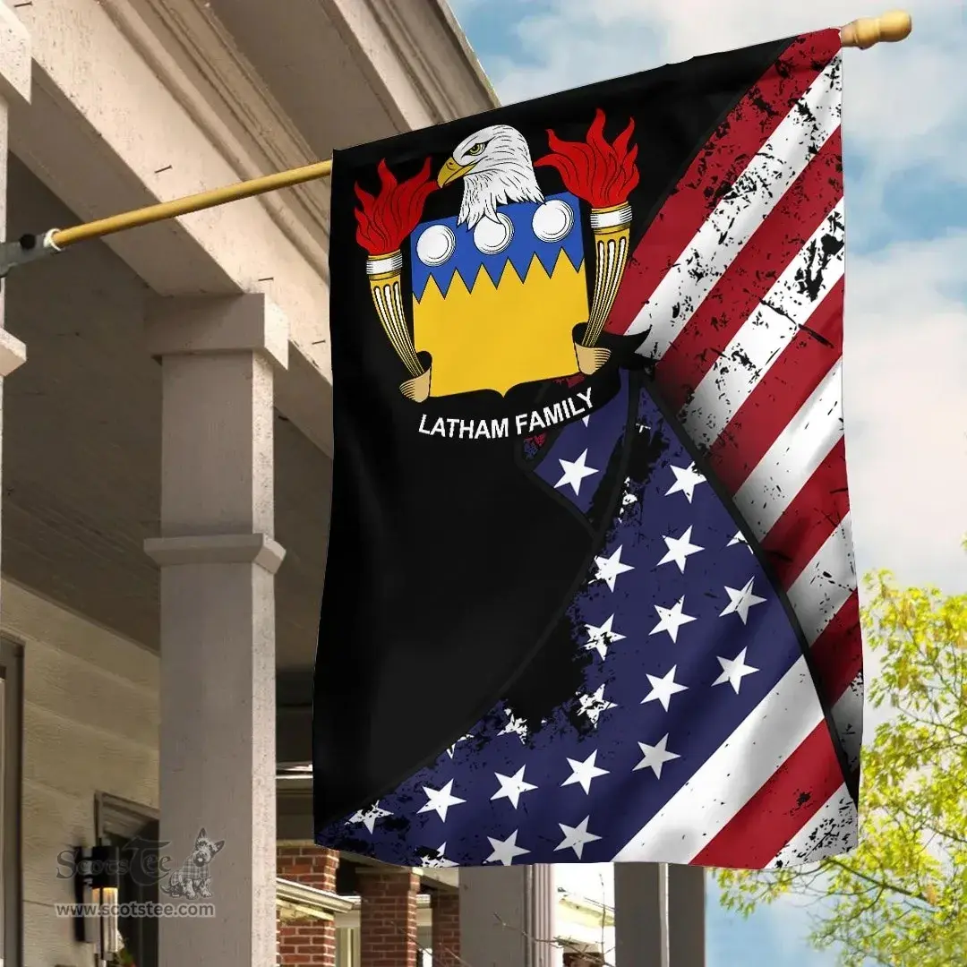 American Latham Coat of Arms on American Flag U.S. Flag Garden Flag/ House Flag