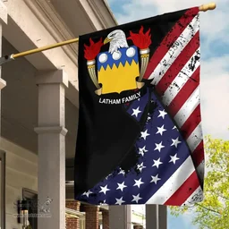 American Latham Coat of Arms on American Flag U.S. Flag Garden Flag/ House Flag