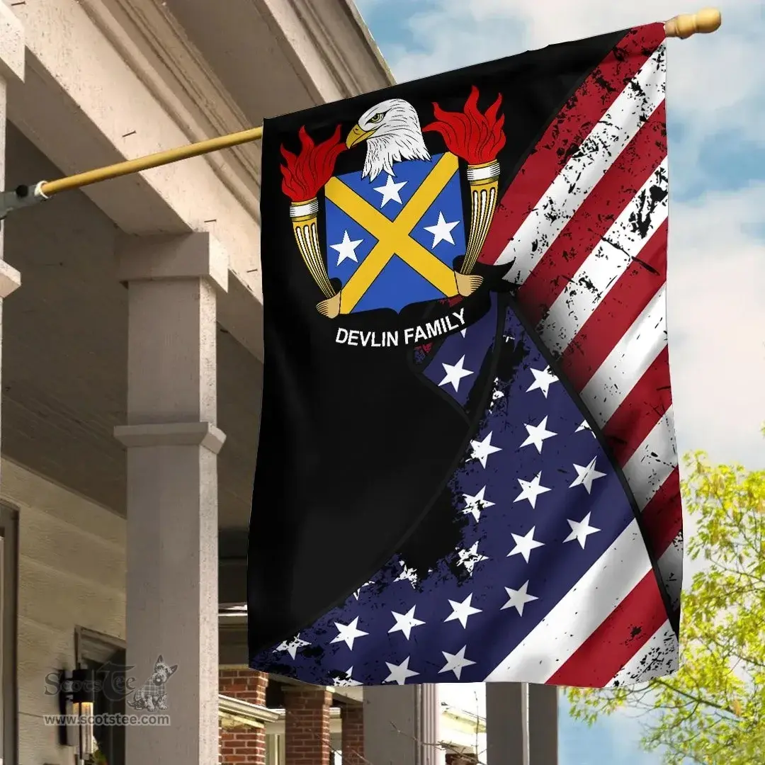 American Devlin Coat of Arms on American Flag U.S. Flag Garden Flag/ House Flag