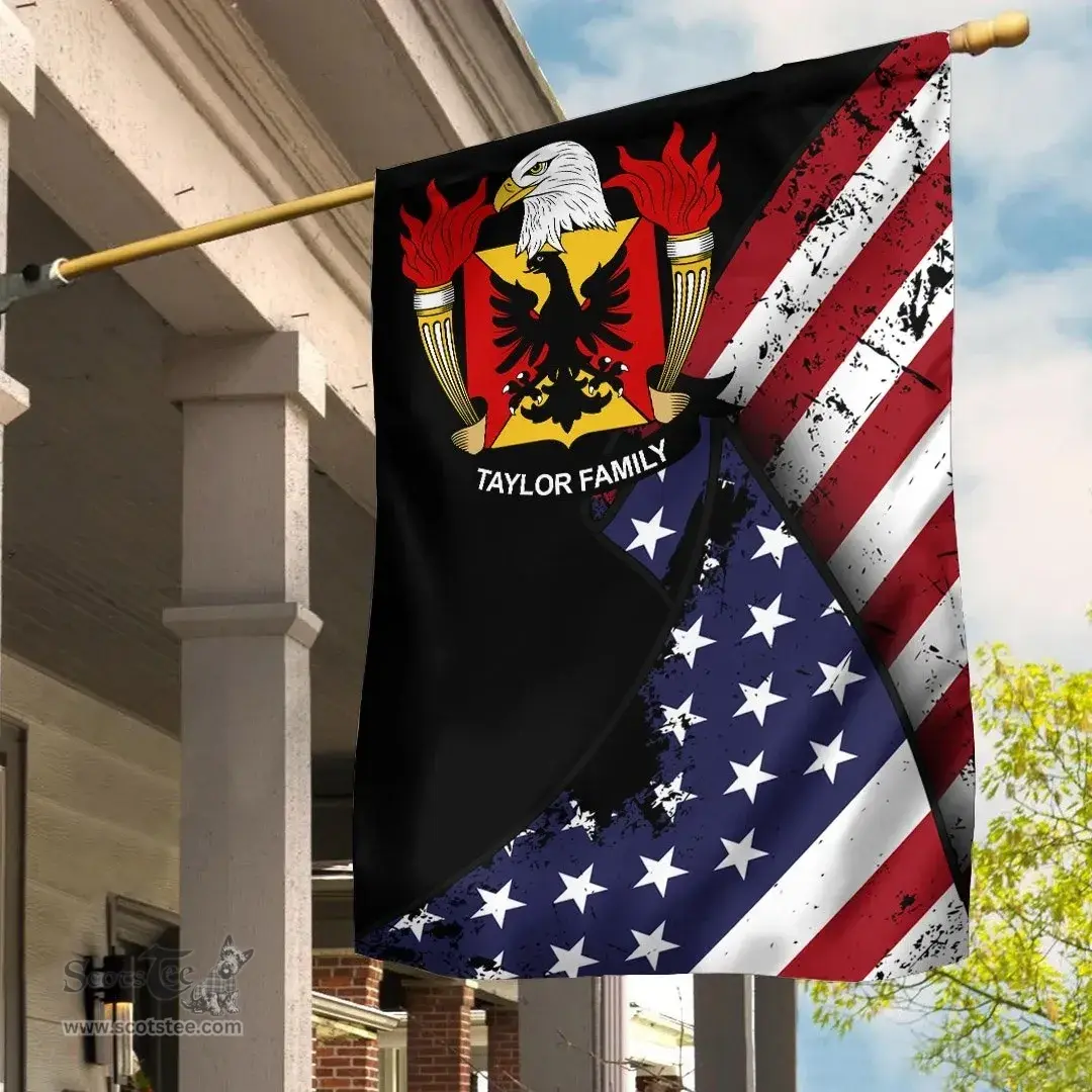 American Taylor Coat of Arms on American Flag U.S. Flag Garden Flag/ House Flag