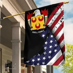 American Odell Coat of Arms on American Flag U.S. Flag Garden Flag/ House Flag