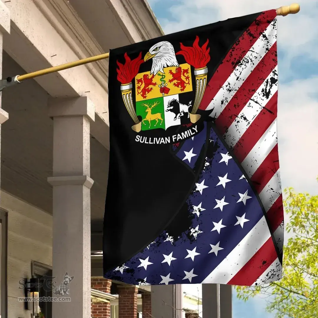 American Sullivan Coat of Arms on American Flag U.S. Flag Garden Flag/ House Flag