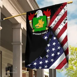 American Spooner Coat of Arms on American Flag U.S. Flag Garden Flag/ House Flag