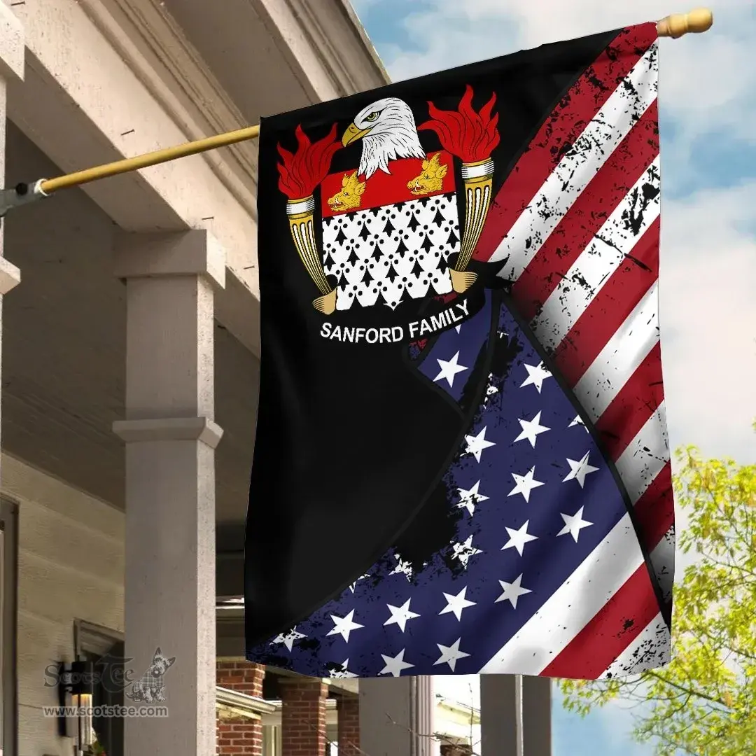 American Sanford Coat of Arms on American Flag U.S. Flag Garden Flag/ House Flag