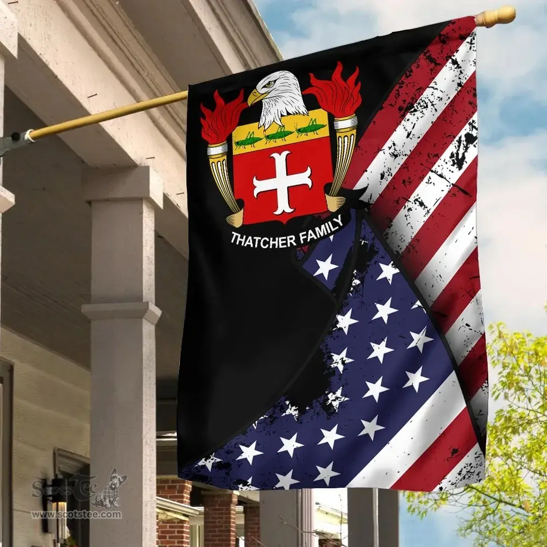 American Thatcher Coat of Arms on American Flag U.S. Flag Garden Flag/ House Flag