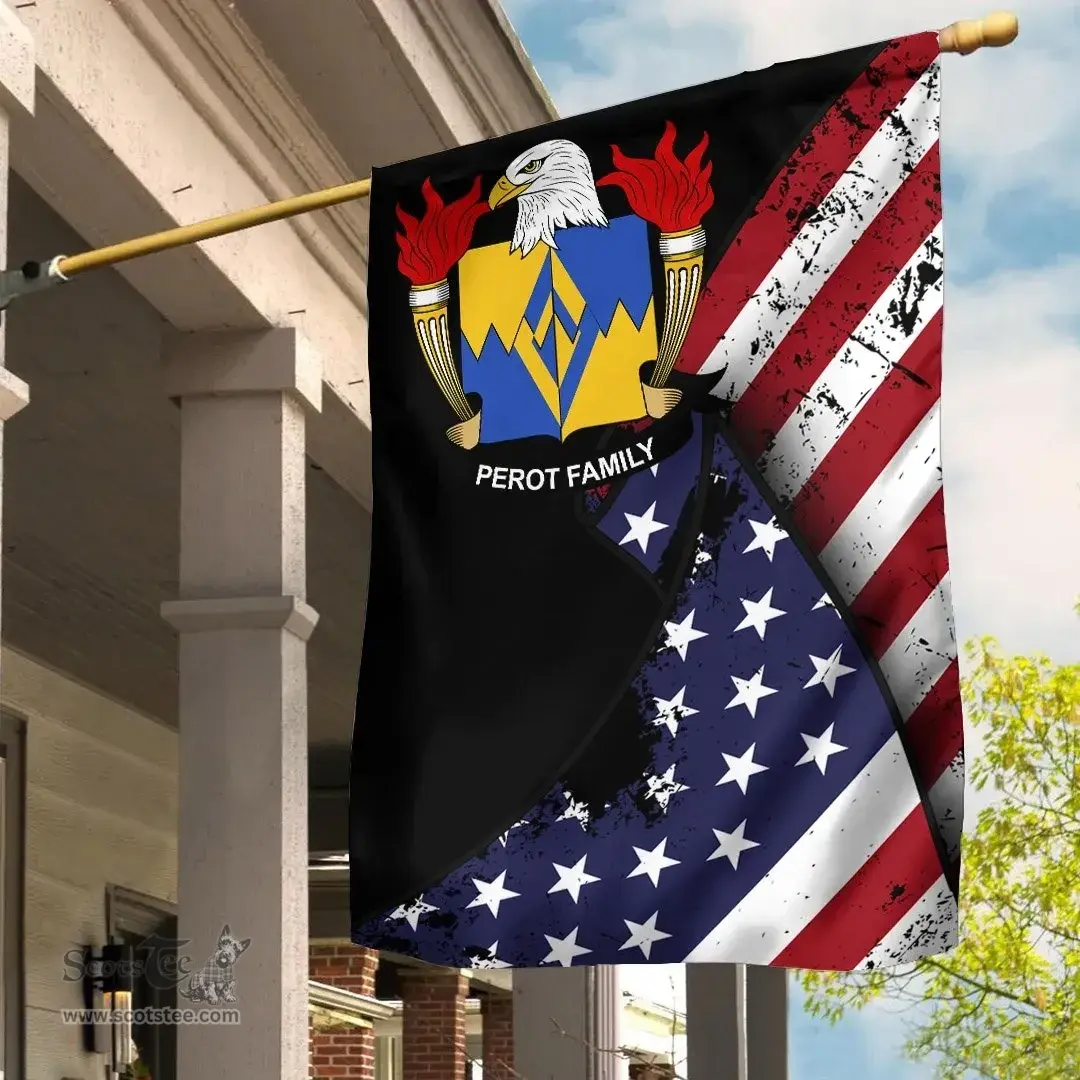 American Perot Coat of Arms on American Flag U.S. Flag Garden Flag/ House Flag