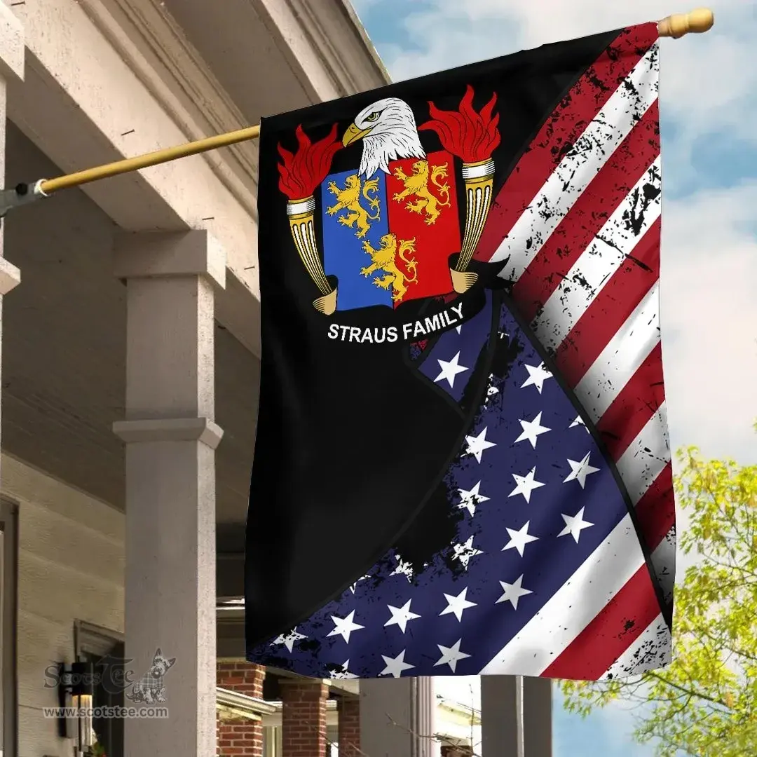 American Straus Coat of Arms on American Flag U.S. Flag Garden Flag/ House Flag