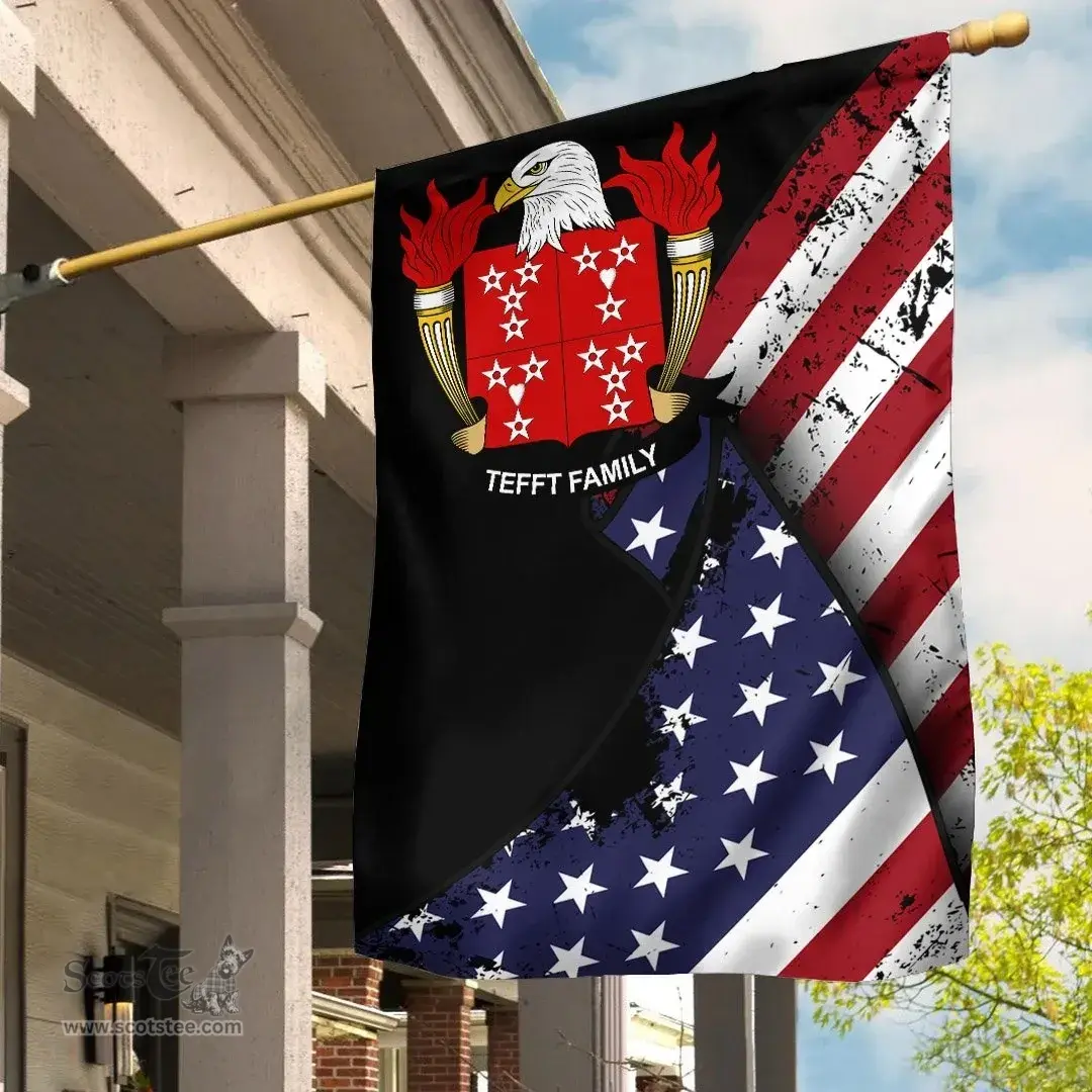 American Tefft Coat of Arms on American Flag U.S. Flag Garden Flag/ House Flag