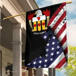 American Stott Coat of Arms on American Flag U.S. Flag Garden Flag/ House Flag