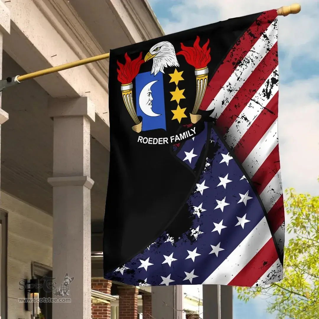 American Roeder Coat of Arms on American Flag U.S. Flag Garden Flag/ House Flag