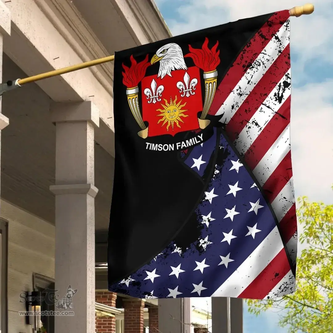 American Timson Coat of Arms on American Flag U.S. Flag Garden Flag/ House Flag