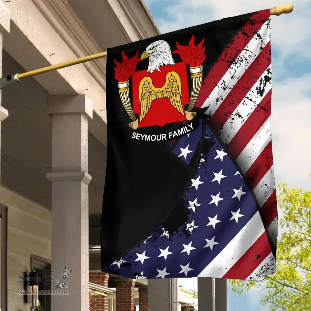 American Seymour Coat of Arms on American Flag U.S. Flag Garden Flag/ House Flag