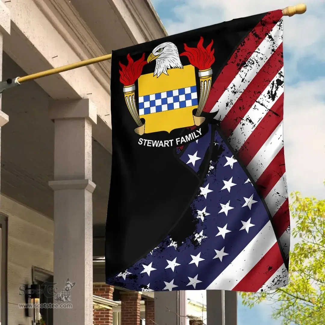 American Stewart Coat of Arms on American Flag U.S. Flag Garden Flag/ House Flag