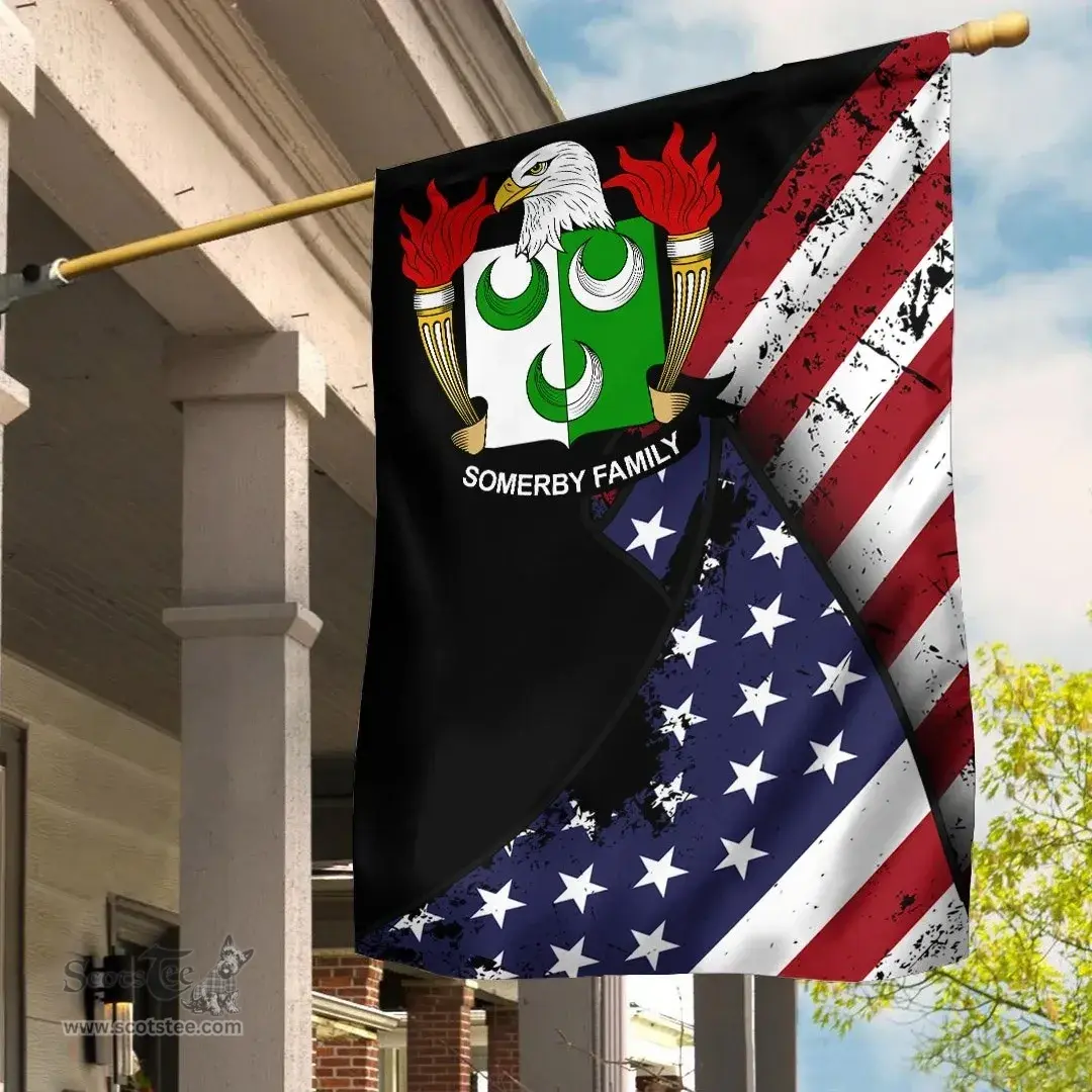 American Somerby Coat of Arms on American Flag U.S. Flag Garden Flag/ House Flag