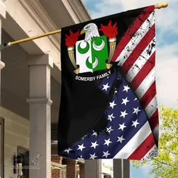 American Somerby Coat of Arms on American Flag U.S. Flag Garden Flag/ House Flag
