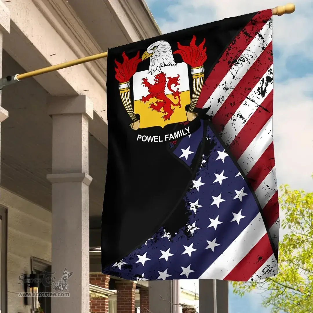 American Powel Coat of Arms on American Flag U.S. Flag Garden Flag/ House Flag