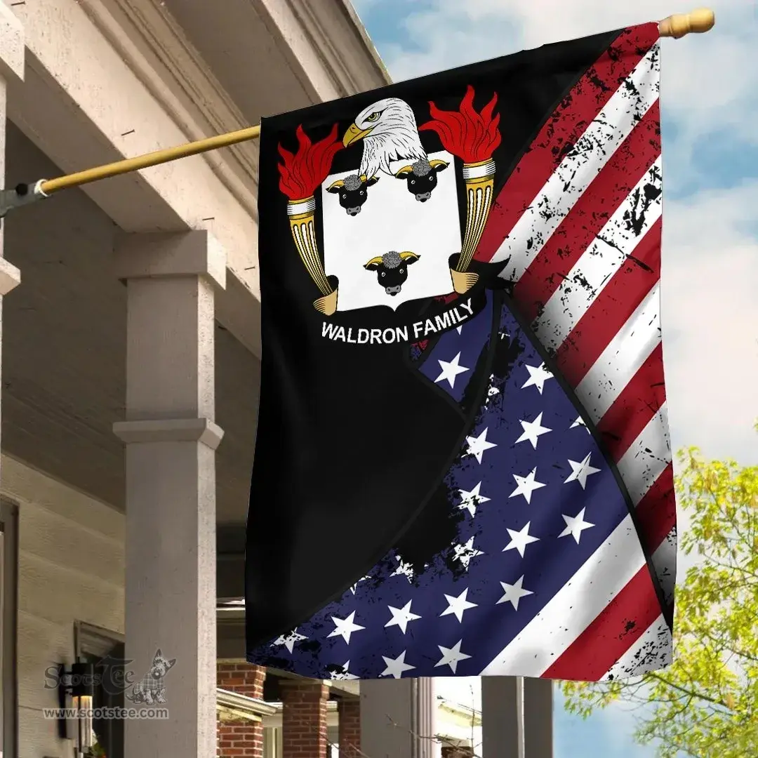 American Waldron Coat of Arms on American Flag U.S. Flag Garden Flag/ House Flag