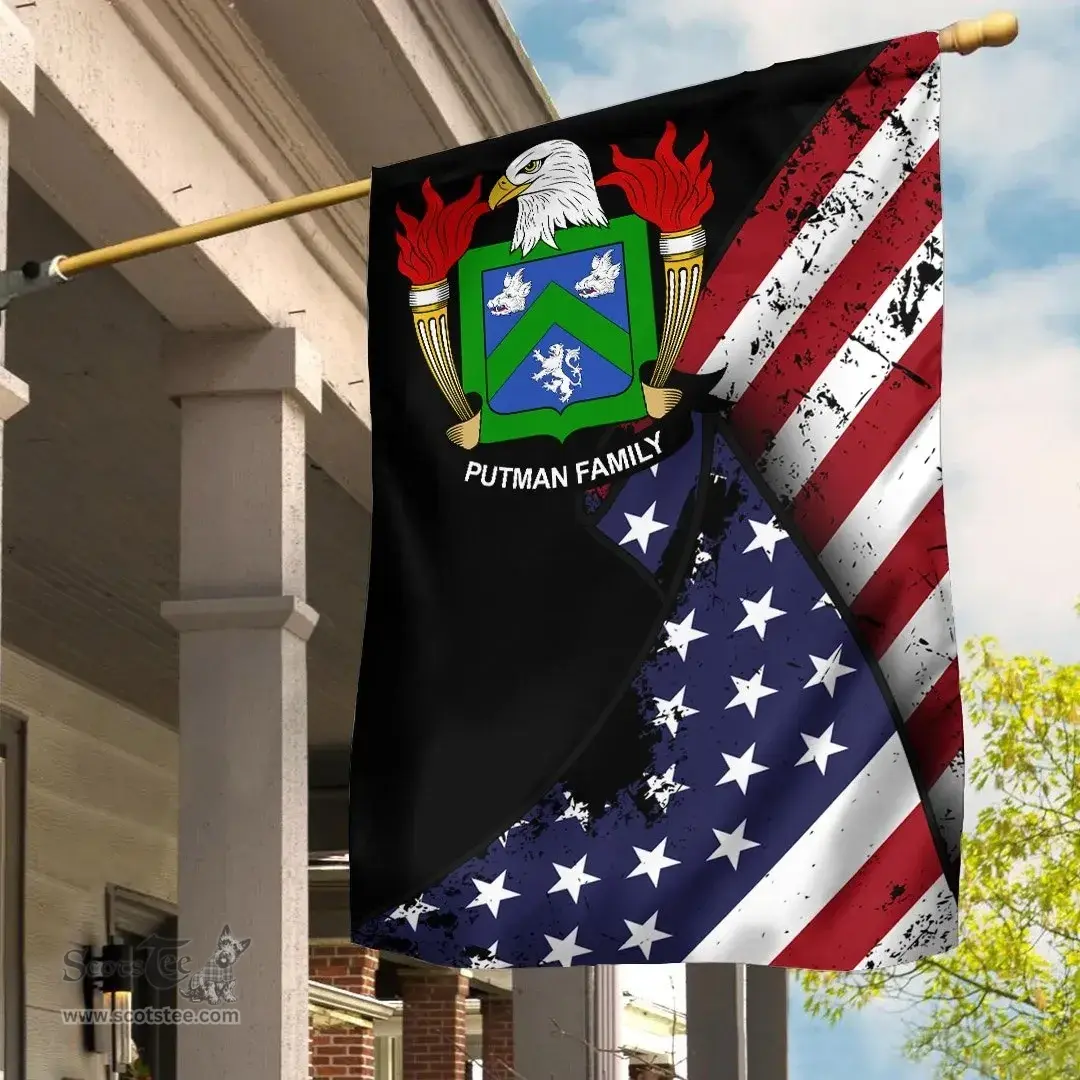 American Putman Coat of Arms on American Flag U.S. Flag Garden Flag/ House Flag