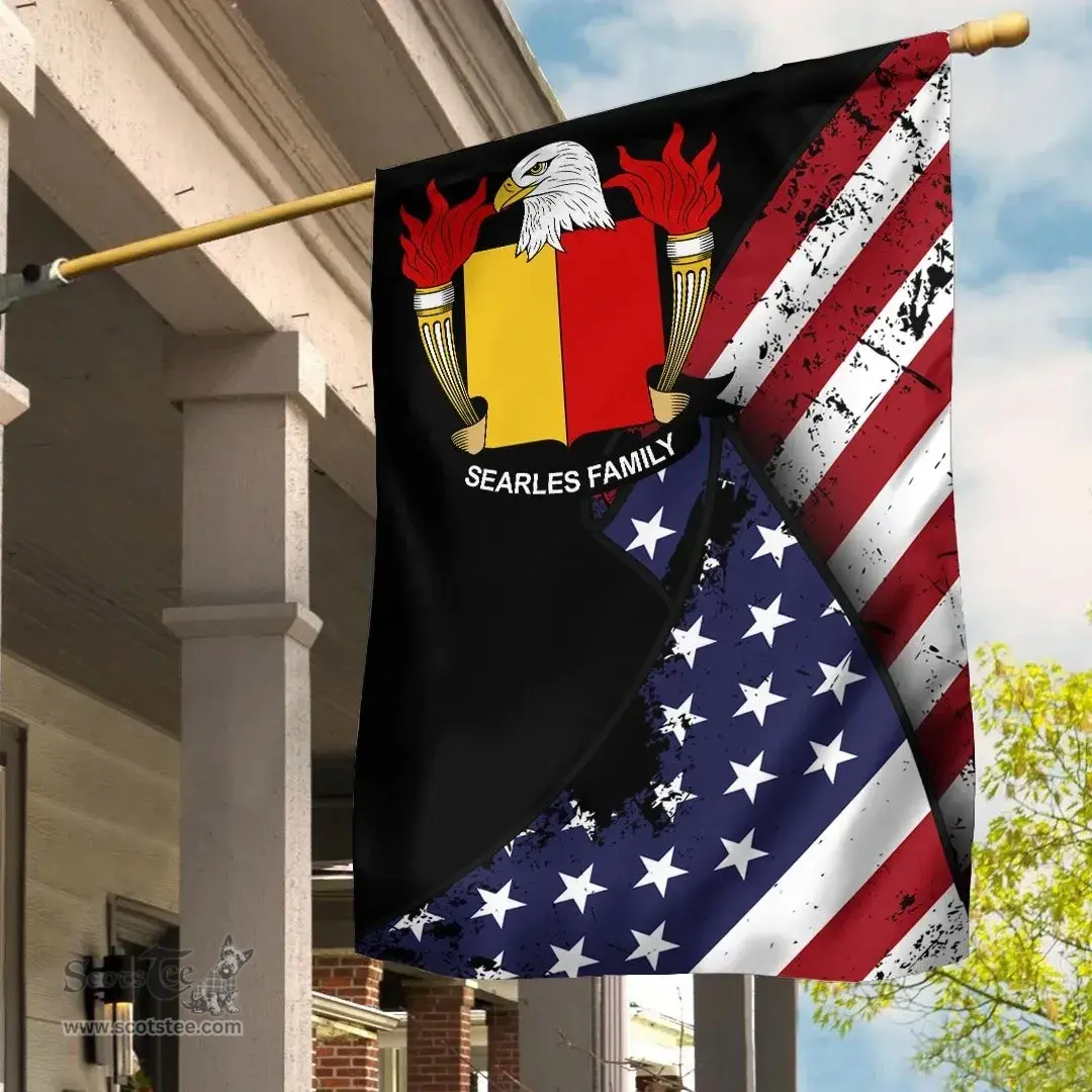 American Searles Coat of Arms on American Flag U.S. Flag Garden Flag/ House Flag