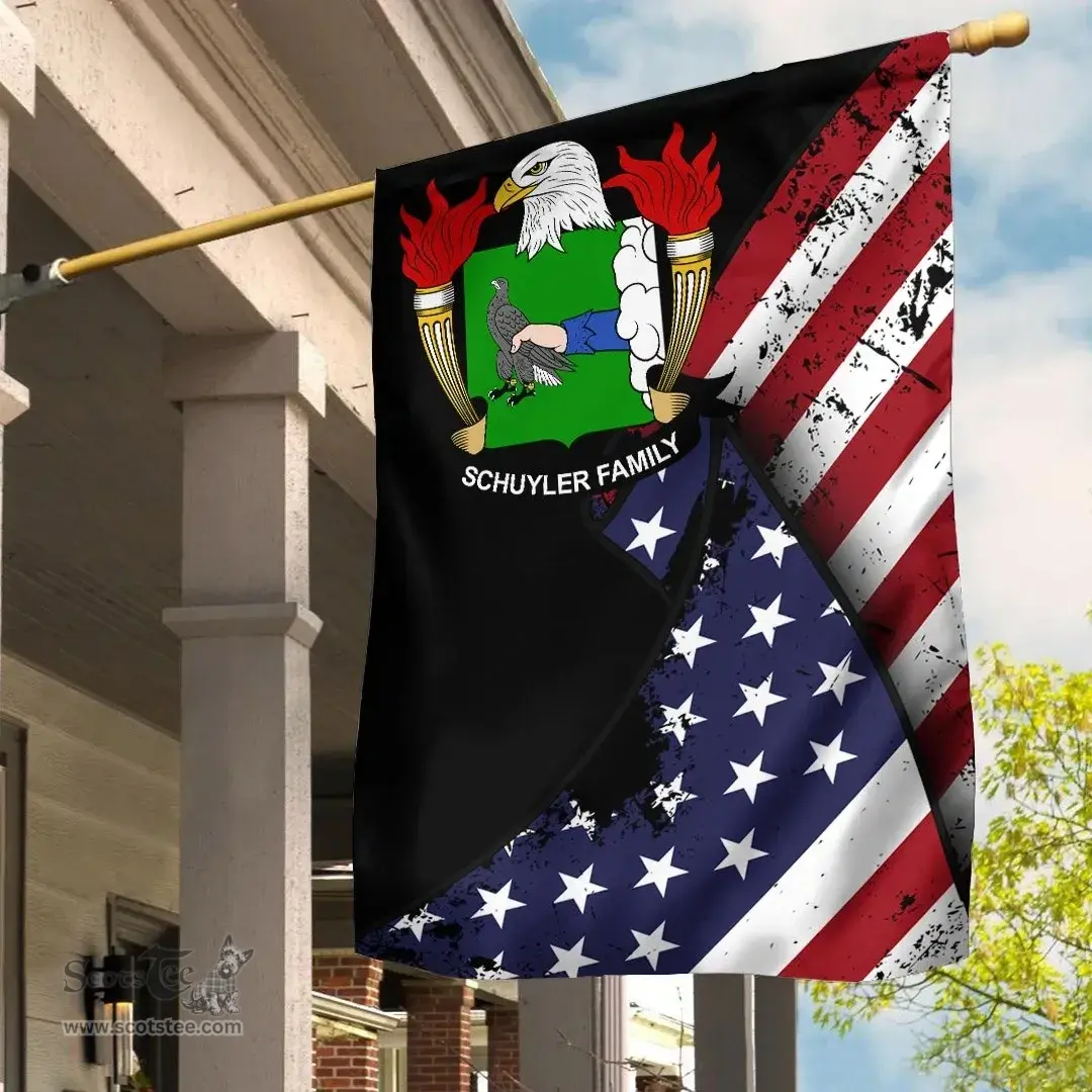 American Schuyler Coat of Arms on American Flag U.S. Flag Garden Flag/ House Flag
