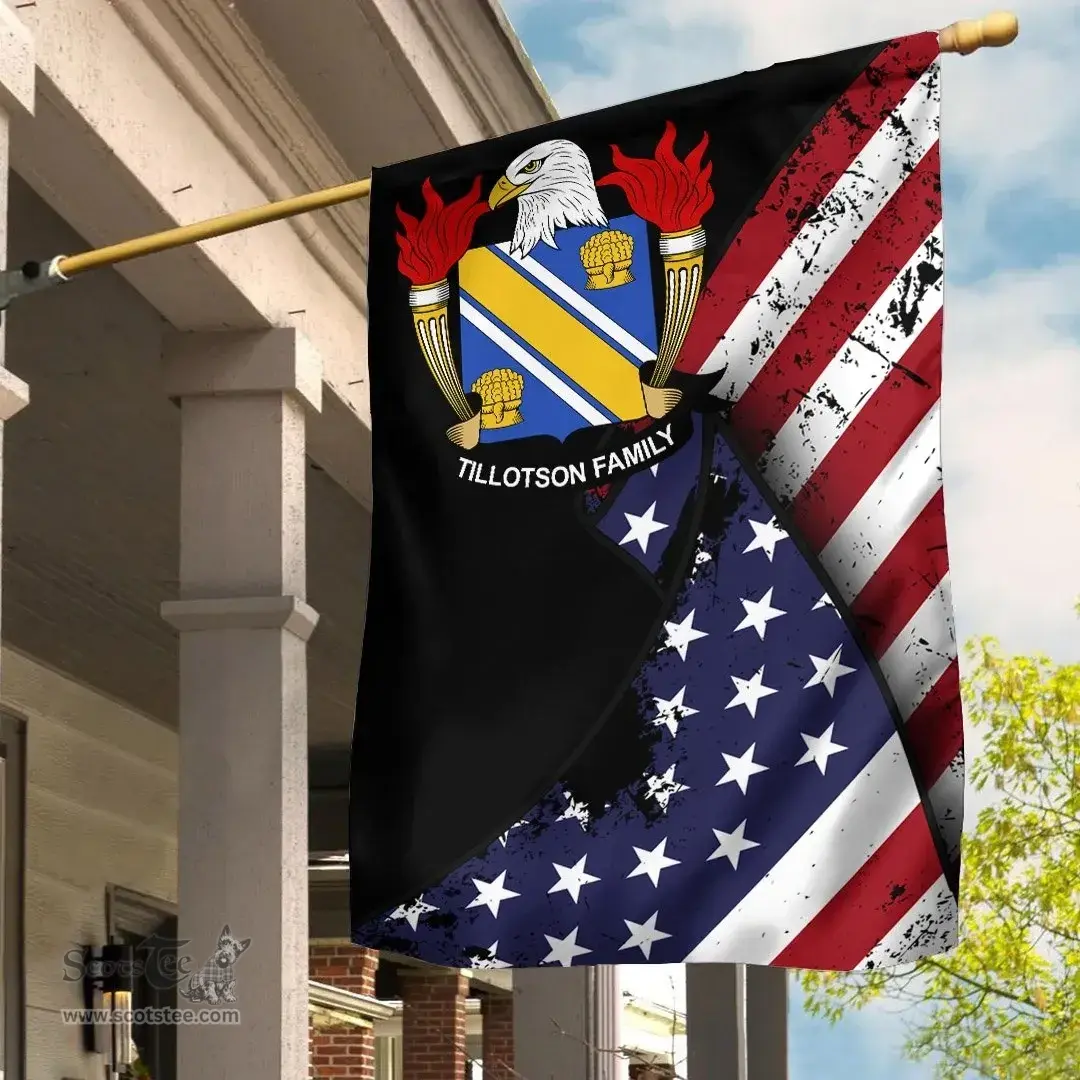 American Tillotson Coat of Arms on American Flag U.S. Flag Garden Flag/ House Flag