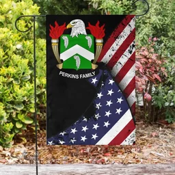 American Perkins Coat of Arms on American Flag U.S. Flag Garden Flag/ House Flag