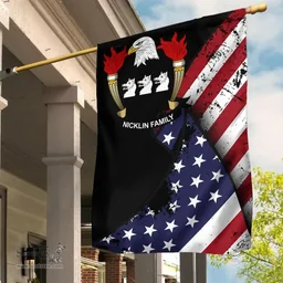 American Nicklin Coat of Arms on American Flag U.S. Flag Garden Flag/ House Flag