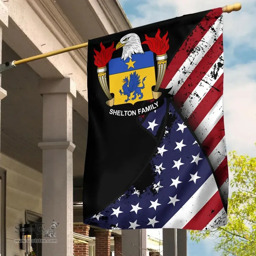 American Shelton Coat of Arms on American Flag U.S. Flag Garden Flag/ House Flag