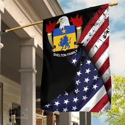 American Shelton Coat of Arms on American Flag U.S. Flag Garden Flag/ House Flag