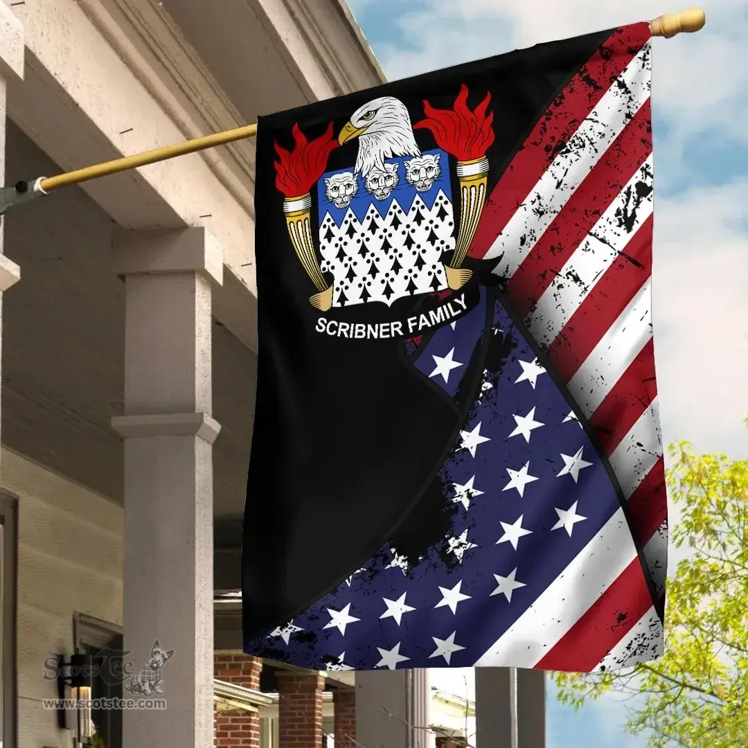American Scribner Coat of Arms on American Flag U.S. Flag Garden Flag/ House Flag