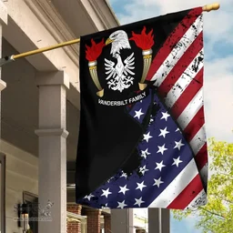 American Van Der Poel Coat of Arms on American Flag U.S. Flag Garden Flag/ House Flag