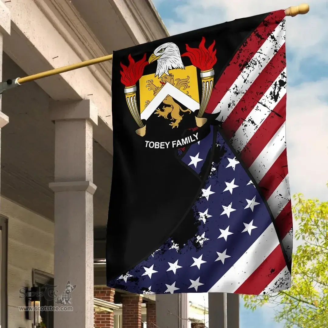 American Tobey Coat of Arms on American Flag U.S. Flag Garden Flag/ House Flag